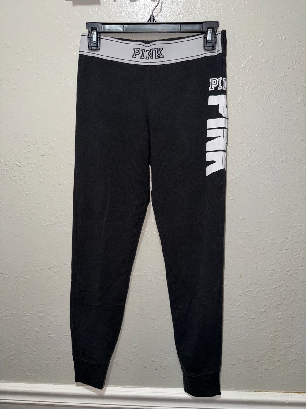 PINK Victoria's Secret Black Leggings with White Logo